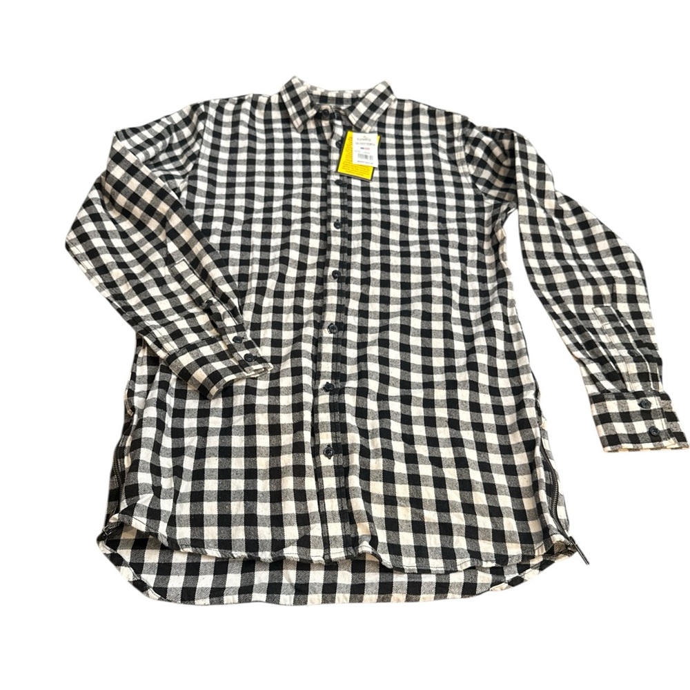 NWT Black White Flannel 100 percent cotton Size Small side zipper casual classic